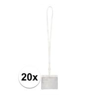 20x Lanyard keycord incl. naamkaartjes houder wit 11,2 x 5,8 cm   -