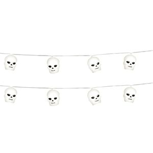 Halloween deco LED verlichting/lampjes schedels - 2x - op batterijen - 220 cm - griezel uitstraling