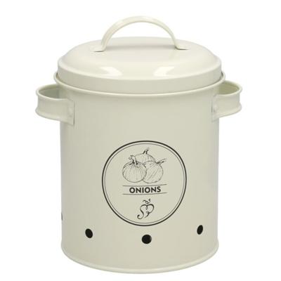 Gerimport Uien bewaar pot/blik - metaal - creme - 17 x 20 cm - voorraad/bewaar pot