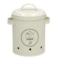 Gerimport Uien bewaar pot/blik - metaal - creme - 17 x 20 cm - voorraad/bewaar pot