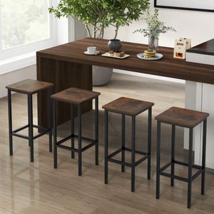 Set van 4 Barkrukken 65 cm Barkruk Metalen Poten en Voetsteun Zonder Rugleuning voor Keuken Eetkamer Rustiek Bruin
