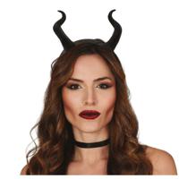 Horror haarband met grote hoorntjes voor dames - Zwart - Duivel hoorns diadeem - Halloween