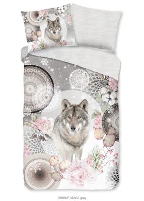 HIP Dekbedovertrek "mandala&apos;s met wolf" - Grijs - (140x200/220 cm) - Katoen Flanel