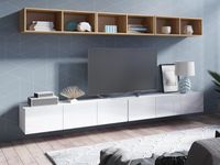 Tv-meubel set SNOOLA 6 deuren artisan eik/hoogglans wit