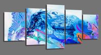 Schilderij - Abstracte Golf, Blauw, 200X100cm, 5luik