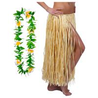 Hawaii verkleed hoela rokje en bloemenkrans - volwassenen - naturel - tropisch themafeest - hoela - thumbnail