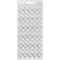 Stickers, harten, vel 10x23 cm, zilver, 1 vel
