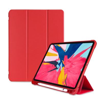 Drie-vouwen shock proof TPU beschermende case voor iPad Pro 11 inch (2018) met houder & Pensleuf (rood)