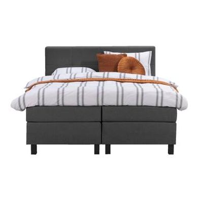 Boxspring Liv geblokt - antraciet - 180x200 cm - vierkante poot - Leen Bakker