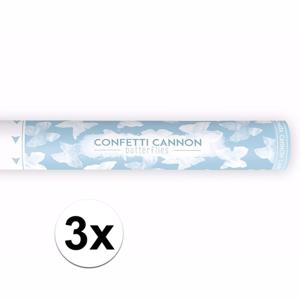 Confetti shooter/kanon - 3x - papier - witte vlinders - 40 cm - feestartikelen bruiloft/huwelijk