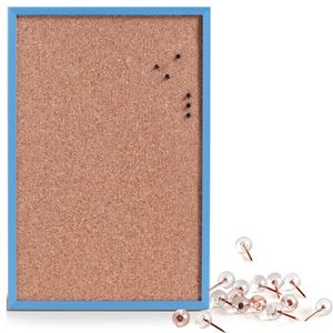 Prikbord incl. 25x punaises rose goud - 40 x 60 cm - blauw - kurk