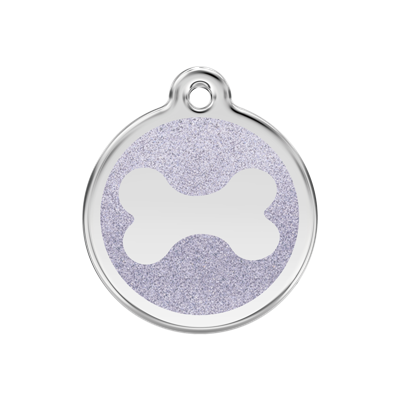 Bone Silver glitter hondenpenning medium/gemiddeld dia. 3 cm - Reddingo