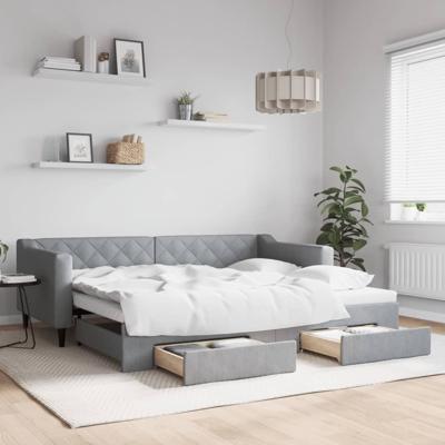 Slaapbank met onderschuifbed en lades 90x200 cm stof lichtgrijs