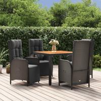 5-delige Tuinset met kussens poly rattan zwart