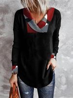 Casual Cross Neck Color Block Top