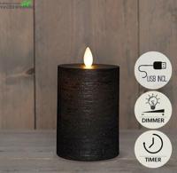 Stompkaars rustiek wax bewegende vlam 10x7,5 cm zwart - Annas collection