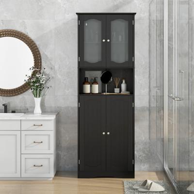 Vrijstaande Hoge Kast voor de Badkamer met 4 Deuren Badkamerkast met Kantelbeveiliging Zwart 164 cm