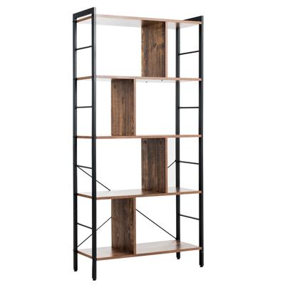 5 Tier Boekenkast Metalen Frame Boekenkast Staand Hout 74 x 30 x 154,5 cm Bruin