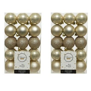 60x stuks kunststof kerstballen licht parel/champagne 6 cm glans/mat/glitter - Kerstbal