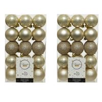 60x stuks kunststof kerstballen licht parel/champagne 6 cm glans/mat/glitter - Kerstbal - thumbnail