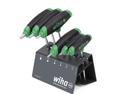 Wiha 364DSVB-01 Stiftsleutelset met dwarsgreep ComfortGrip TORX®- 7-delig met zijaandrijving, mat verchroomd, in werkbankhouder. - 45623