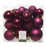 26x stuks kunststof kerstballen framboos roze (magnolia) 6-8-10 cm - Kerstbal - thumbnail