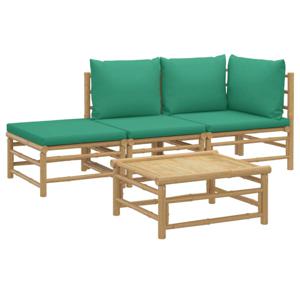 vidaXL 4-delige Loungeset met kussens bamboe groen