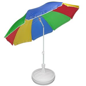 Regenboog gekleurde tuin/strand parasol 180 cm met wit voet van 42 cm