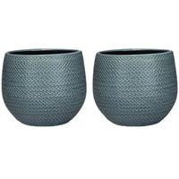 Set van 3x stuks bloempotten midnight blauw ribbels keramiek voor kamerplant H16 x D18 cm - thumbnail