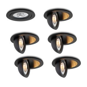 LED-inbouwspot set 6 stuks Sienna zwart 5W extra warm-wit 2700K