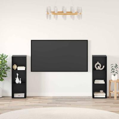 Tv-meubelset 2 pcs Zwart eiken 107 x 35 x 37 cm Bewerkt hout