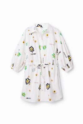 Korten blousejurk met tekeningen - WHITE - S