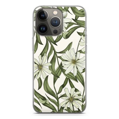Wit bloemenpatroon: iPhone 13 Pro Transparant Hoesje