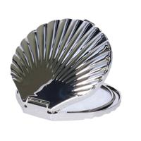 Make-up spiegel - handspiegel - zakspiegel Schelp - zilver - 7 x 6.5 cm - dubbelzijdig