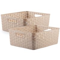 5x stuks rotan gevlochten opbergmand/opbergbox kunststof - Taupe - 28 x 36 x 13.5 cm