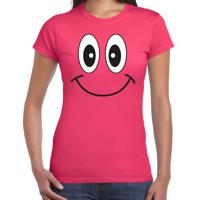 Verkleed T-shirt voor dames - smiley - fuchsia roze - carnaval - feestkleding - thumbnail