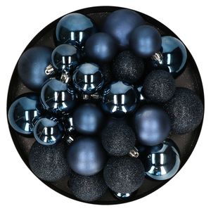 Kerstballen - 30x - donkerblauw - 4, 5, 6 cm - kunststof - mat-glans-glitter - Kerstbal