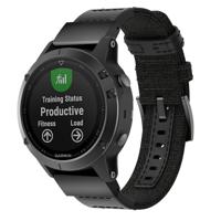 Canvas en lederen polsband horlogeband voor Garmin Fenix5 Plus polsband grootte: 150 + 110mm (zwart)