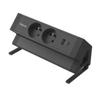 Fellowes contactdoos Power Desk 2, 2 stopcontacten + 1 x USB-A + 1 x USB-C, zwart, voor België