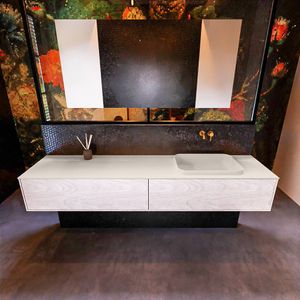 Badkamermeubelset Mondiaz Erin 200 cm met 2 Lades met RIDGE Wastafel Rechts Linen Zonder Kraangaten Greeploos Mat Underlayment