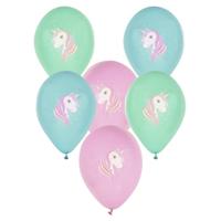 Eenhoorn thema print ballonnen 29 cm - 6x stuks - Unicorn kinder verjaardag thema