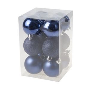 12x Kunststof kerstballen glanzend/mat donkerblauw 6 cm kerstboom versiering/decoratie   -