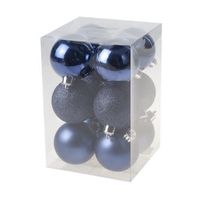 12x Kunststof kerstballen glanzend/mat donkerblauw 6 cm kerstboom versiering/decoratie   -