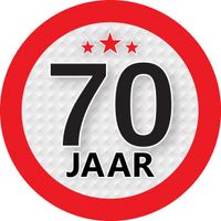 70 jaar leeftijd sticker rond 9 cm verjaardag versiering - thumbnail