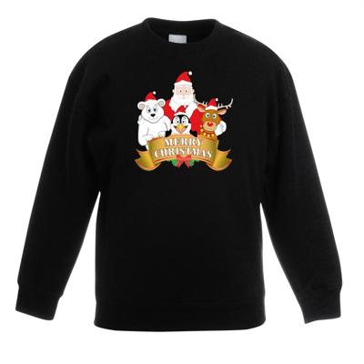 Kersttrui sweater voor kinderen - Kerstman en zijn dieren vriendjes - zwart Kersttrui sweater voor kinderen - Kerstman en zijn dieren vriendjes - zwart