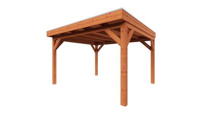 Trendhout Overkapping Refter XL 375x400 cm- Plat dak- Onbehandeld lariks Douglas hout- Trendhout