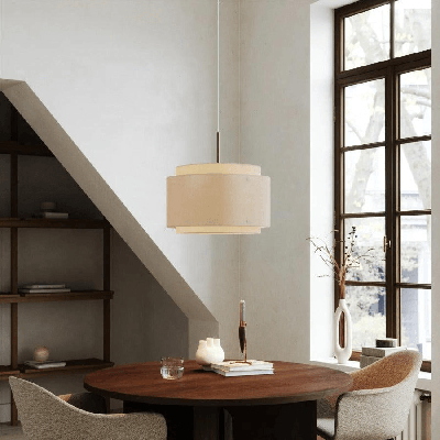 Hanglamp beige stof messing E27 DFTP Takai 45cm