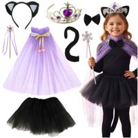 Kat / poes kostuum - 7 delig - zwart/paars - polyester - carnaval - halloween - kinderen - meisjes - thumbnail