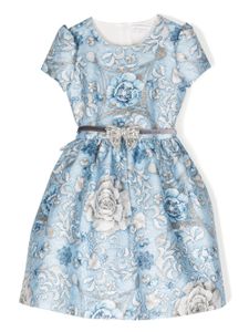 Monnalisa robe Clarissa à fleurs en jacquard - Bleu