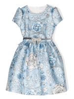 Monnalisa robe Clarissa à fleurs en jacquard - Bleu